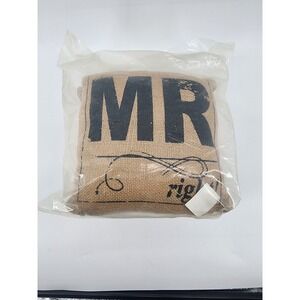 Mr and Mrs Burlap Throw Pillows Set of 2 Rustic Brown small